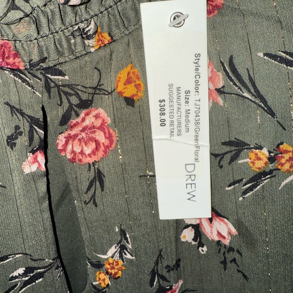 DREW Floral Long Sleeve Dress in Green and Pink - Picture 2 of 2